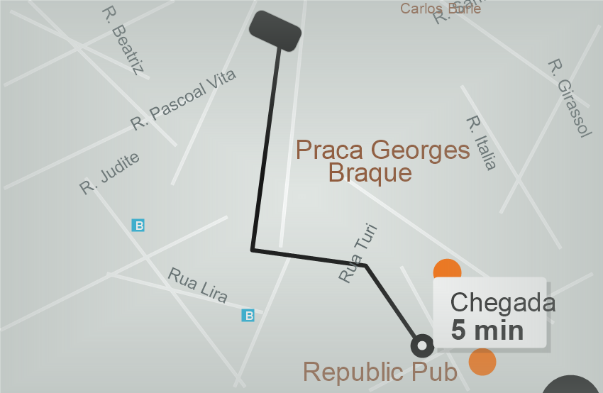 Mapa em tempo real com rota de corrida e previsão de chegada em 5 minutos